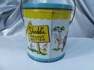 VINTAGE 4 LB SHEDD ' S PEANUT BUTTER TIN CAN PAIL with HANDLE 3