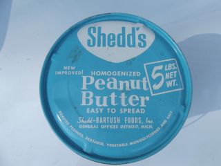 VINTAGE 4 LB SHEDD ' S PEANUT BUTTER TIN CAN PAIL with HANDLE 6