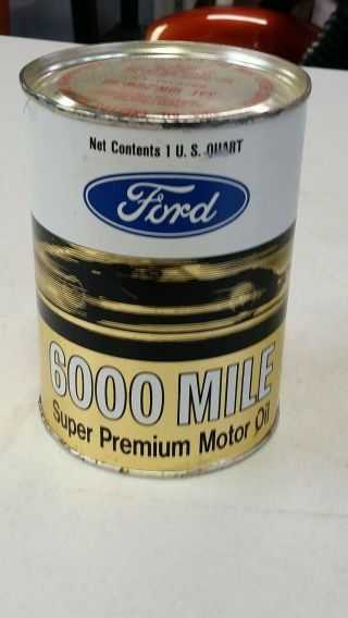 Vintage Ford 6000 Mile Premium Motor Oil Can 1us Quart