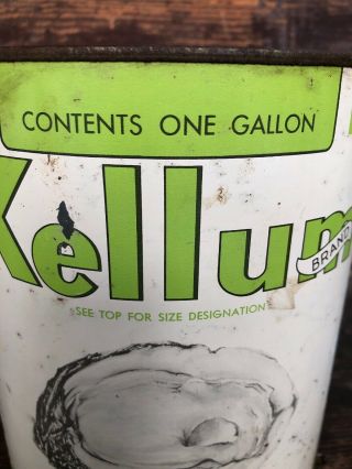 Vtg Kellum Brand Gallon Oyster Tin Can Ellery Kellum Chesapeake Bay Advertising 5