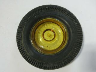 Mohawk Cord Advertising Tire Ashtray,  Early Vintage,  Amber Glass