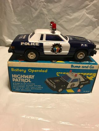 Vintage Bump And Go Battery Operated Highway Patrol Car Stop