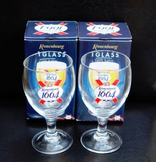 Kronenbourg 1664 Beer Glass Goblet Chalice Half Pint Stemmed Set Of 2 Arc France