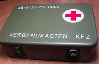 Vintage German First Aid Kit Red Cross Box.  Verbandkasten Kfz 6545 - 12 - 291 - 0002