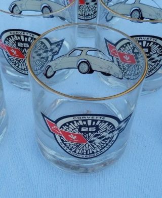Complete Set Of 6 Vintage Corvette Glassses 25th Anniversary Houze Art