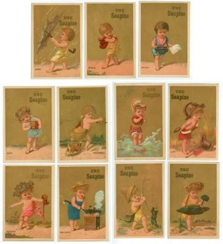 C1880s Soapine French Laundry Soap Trade Cards - Months Of The Year - 11 Cards