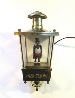Vintage Old Crow Whiskey Advertising Sign Faux Brass Lamp Lantern Light