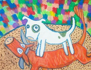 American Pit Bull Terrier Rodeo Bull Dog Outsider Art 8 X 10 Giclee Print Ksams
