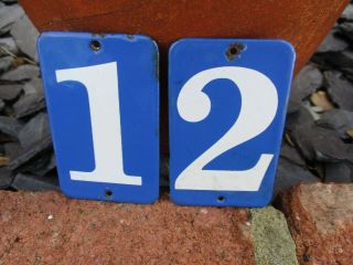 Two Vintage Blue & White Enamel House Door Room Apartment Locker Numbers - French?