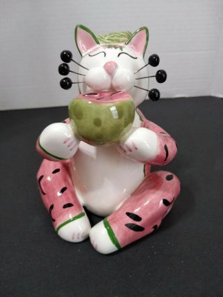 Cat Figurine Annaco Creations Whimsiclay " Wally Watermelon " Amy Lacombe 24135.