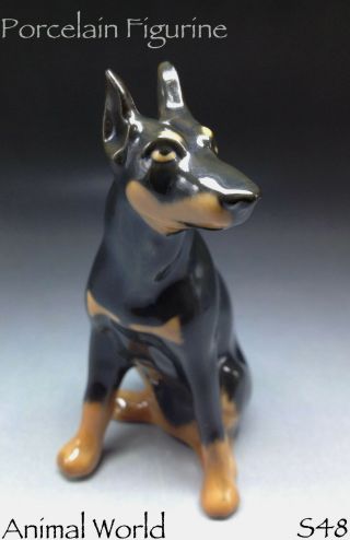 Doberman Pinscher Porcelain Dog Statue Made In Russia