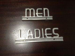 Old Art Deco Cast Aluminum Mens Ladies Restroom Signs