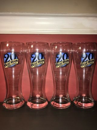 Blue Moon Beer 20th Anniversary Pilsner Glass 16 Ounce Set Of 4 Glasses