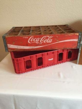 Old Coca - Cola Wooden Red Soda Pop 24 Bottle Crate Carrier Box Case Wood Coke