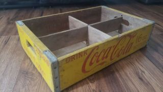 Vintage Coca Cola Wooden Coke Crate Soda Case 4 Slots Holder Carrier Yellow