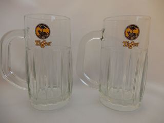Tiger Glass Beer Mug Asia Pacific Breweries - Logo & Engraved Bottom - Pair 2
