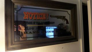Vintage Hang Guns Here Wood Frame Mirror Bar Sign.  $200.  00.  928 - 846 - 0096.