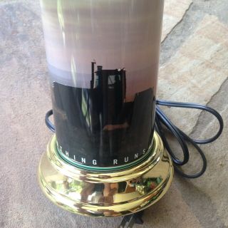 Vtg John Deere Tractor Logo Accent Table Lamp Shade Brass Base Farm Windmill Tin 3