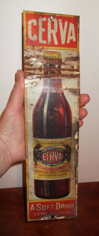 Rare 1920 Vtg Cerva Soft Drink Soda Tin Metal Sign Lemp Manufacturers St.  Louis