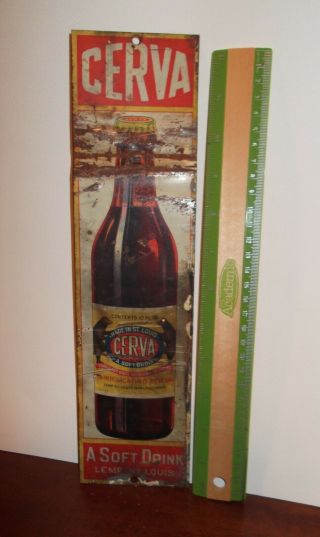 Rare 1920 Vtg CERVA Soft Drink SODA TIN Metal SIGN Lemp Manufacturers St.  Louis 4