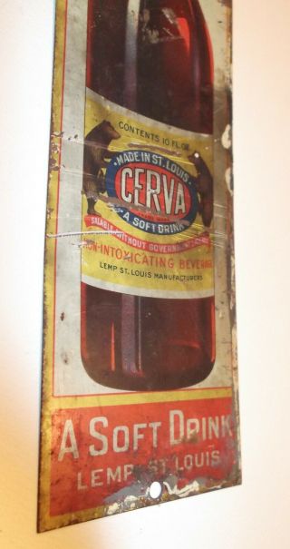 Rare 1920 Vtg CERVA Soft Drink SODA TIN Metal SIGN Lemp Manufacturers St.  Louis 7