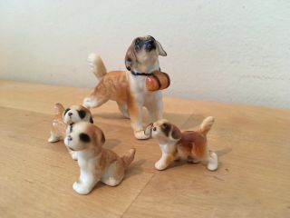 Vintage 4 Piece Bone China Saint Bernard Dog Set Family Adult & 3 Puppies Japan 2