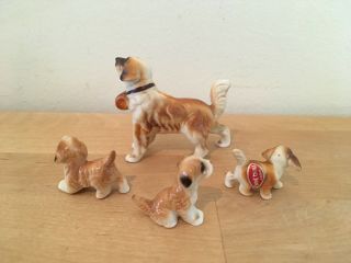 Vintage 4 Piece Bone China Saint Bernard Dog Set Family Adult & 3 Puppies Japan 4