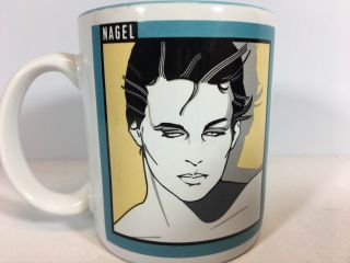 Patrick Nagel Coffee Mug Cup Woman Art 1993 Blue Vintage Graphic Deco
