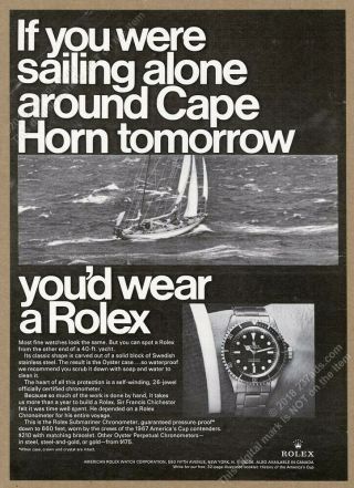 1967 Rolex Submariner Watch Sir Francis Chichester Yacht Photo Vintage Print Ad