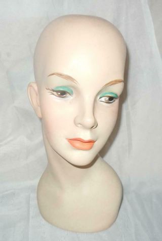 14 1/2 " Vintage Female Mannequin Head Bust Form Wig Hat Jewelry Display