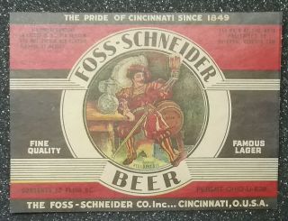 Foss Schneider Beer Label,  Foss Schneider Brewing Co,  Inc.  Cincinnati,  Oh.  Irtp