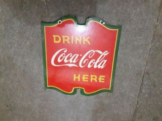 Porcelain Drink Coca Cola Here Enamel Sign Size 5 " X 4.  5 " Inches