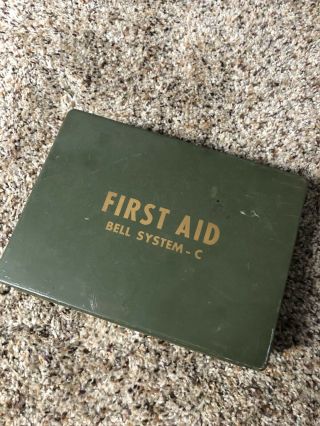 Vintage Army Green Bell System - C First Aid Kit w All Contents Metal Case 2
