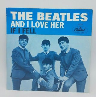 The Beatles And I Love Her / If I Fell Rare Picture Sleeve w 45rpm Record NM/VG, 2