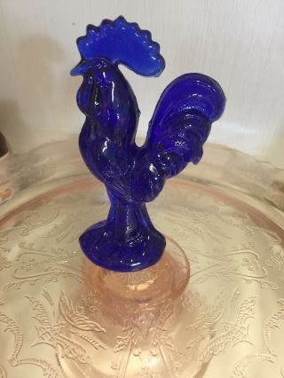 Stunning Cobalt Blue Depression Glass Rooster Figurine 4.  4 " Tall