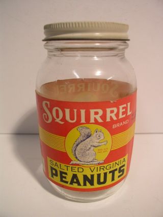 Vintage Squirrel Brand Peanuts Jar Cambridge Mass.