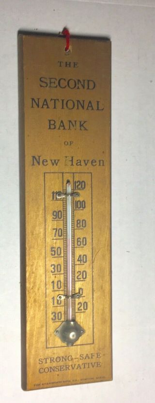 Vintage Wooden Bank Advertising Thermometer