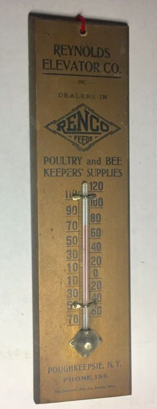 Vintage Wooden Feed Advertising Thermometer