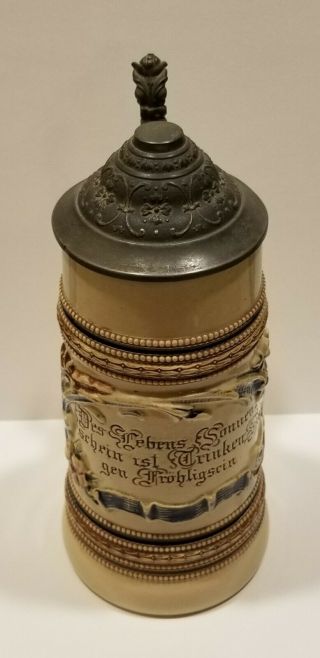 German Beer Stein With Lid And A German Saying