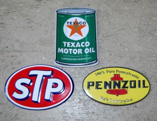 Set Of 3 Retro - Style Motor Oil Metal Advertising Magnets With