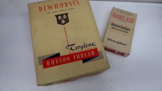 Vintage Boxed Cottons Dewhurst Wooden - Early Band Aid Box Old Shop Advertising