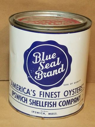 Vintage Blue Seal Brand Ipswich Shellfish Company Gallon Oyster Tin