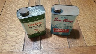 Vintage Texaco And Sea King Outboard Motor Oil Cans Boat Graphics One Quart