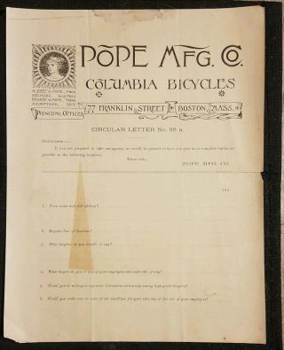 Pope Mfg.  Co Columbia Bicycles Circular Letters No 36a & 47 4