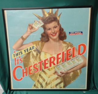 Wwll Era Cardboard Chesterfield Cigarettes Adv.  Sign With 1941 Miss America