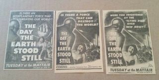1951 The Day The Earth Stood Still Movie Promo Newspaper Ads