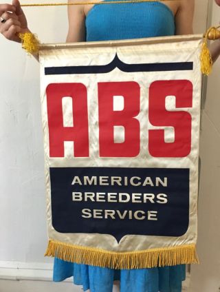 Vtg Abs American Breeders Service Banner Sign Iowa Farm Cows Feed Seed Cattle