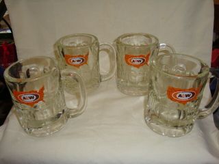 Set Of 4 Heavy 4 1/2 " A & W Root Beer Mugs With Map Logo -