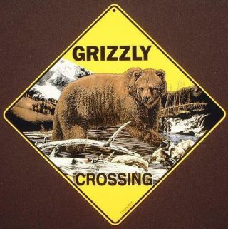 Grizzly Bear Crossing Sign 16 1/2 By 16 1/2 Wildlife Decor Animals Novelty