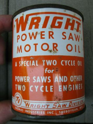 Vintage Full Wright Chain - Saw 2 Cycle Engine Motor Oil Tin Can Wisconsin